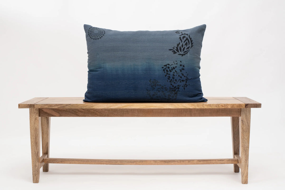 Cotton Ombre Handmade Vintage Kantha Pillow - Indigo