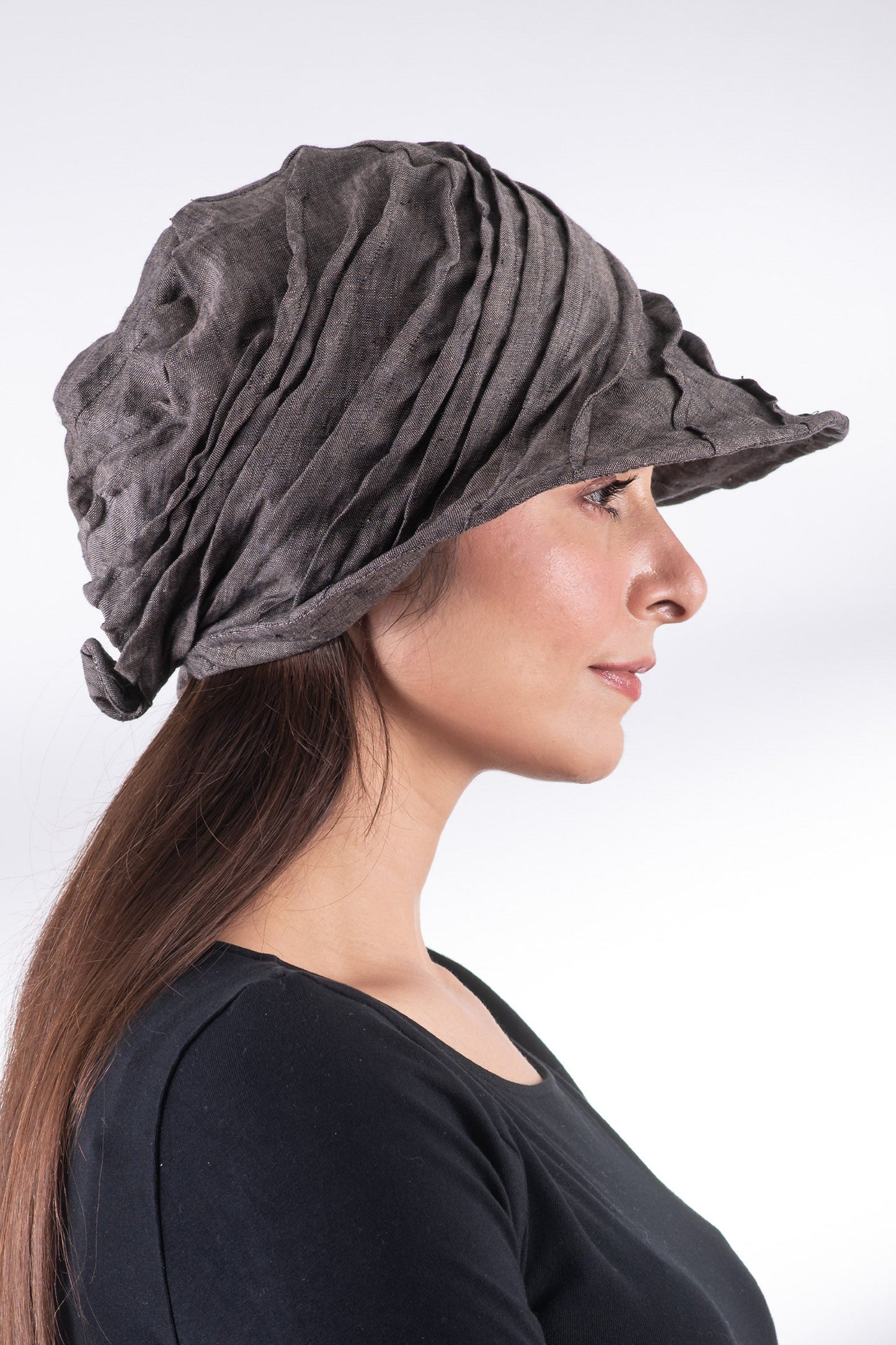 LINEN TWIST TUCKED BRIM HAT - ln1886-brn -