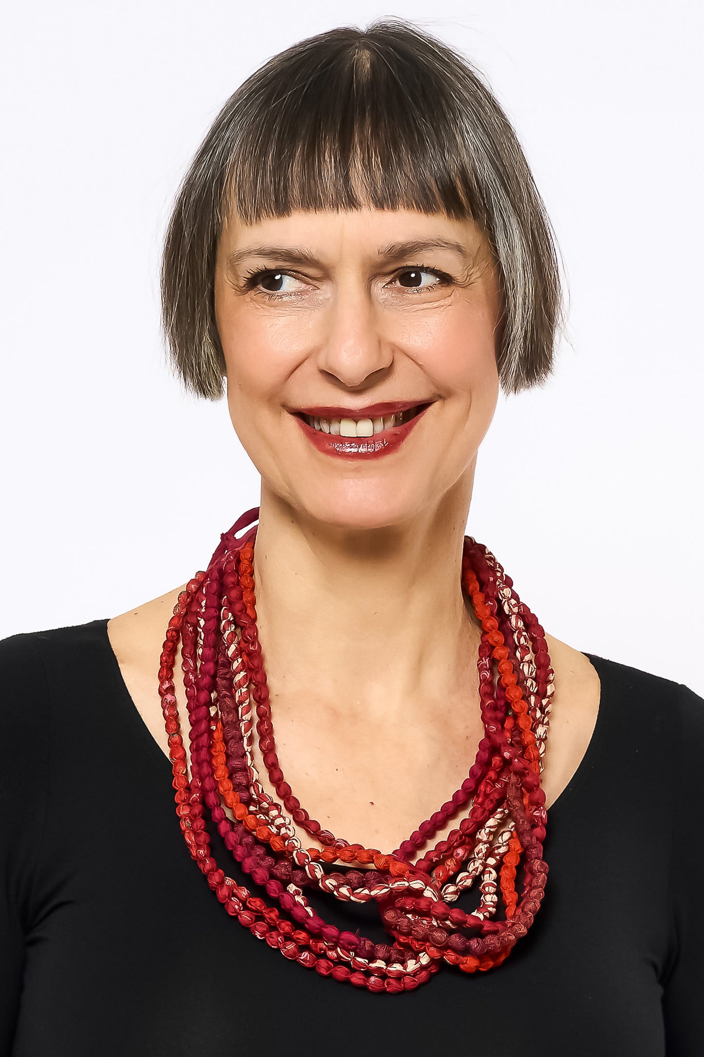 VINTAGE SILK KANTHA SEED NECKLACE - sv2721-red -