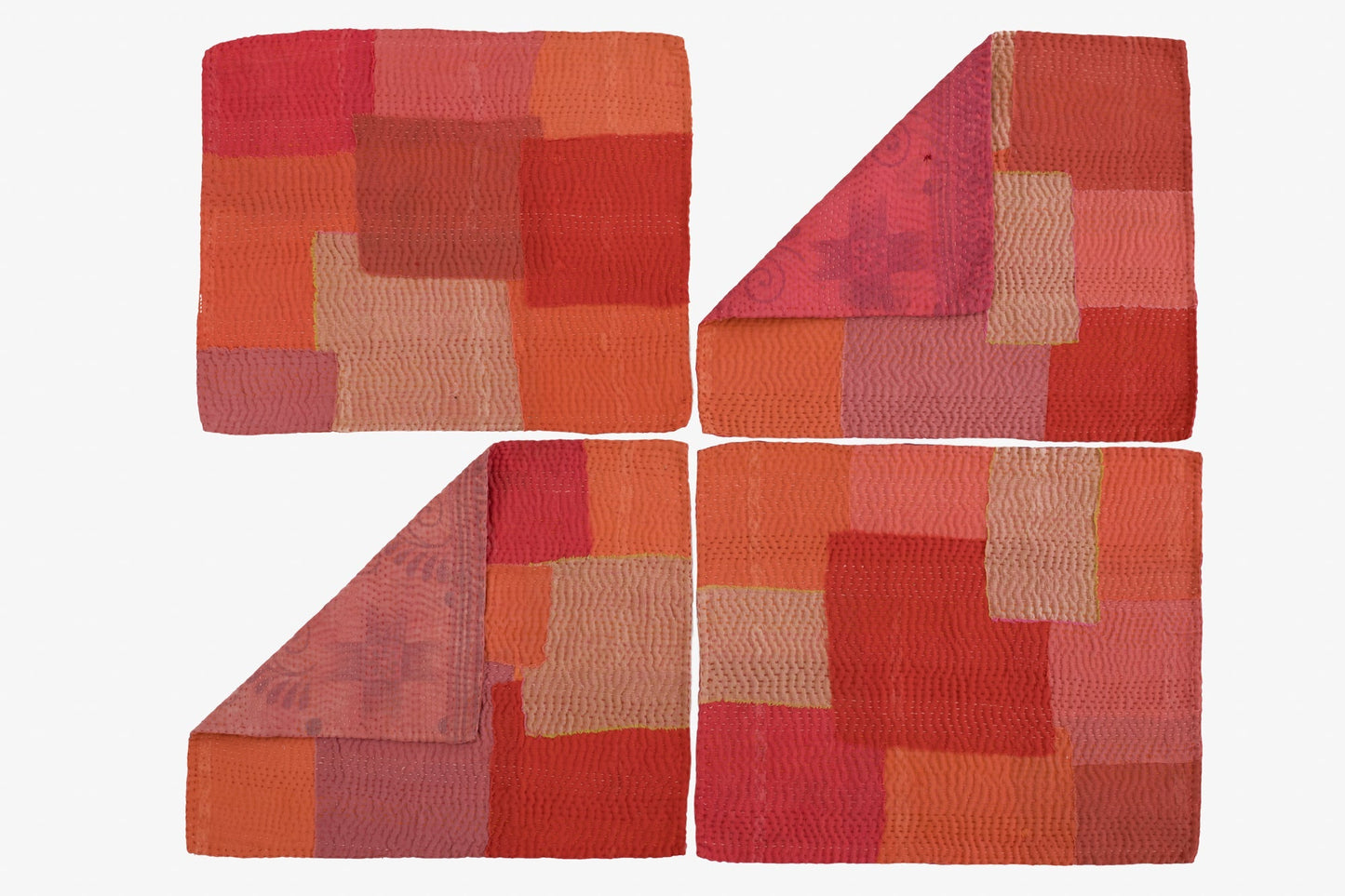 Mosaic Fray Handmade vintage Kantha Placemat - Carrot (Set of 2)