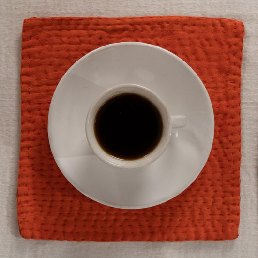 Mosaic Fray Handmade vintage Kantha Coaster - Carrot (Set of 2)