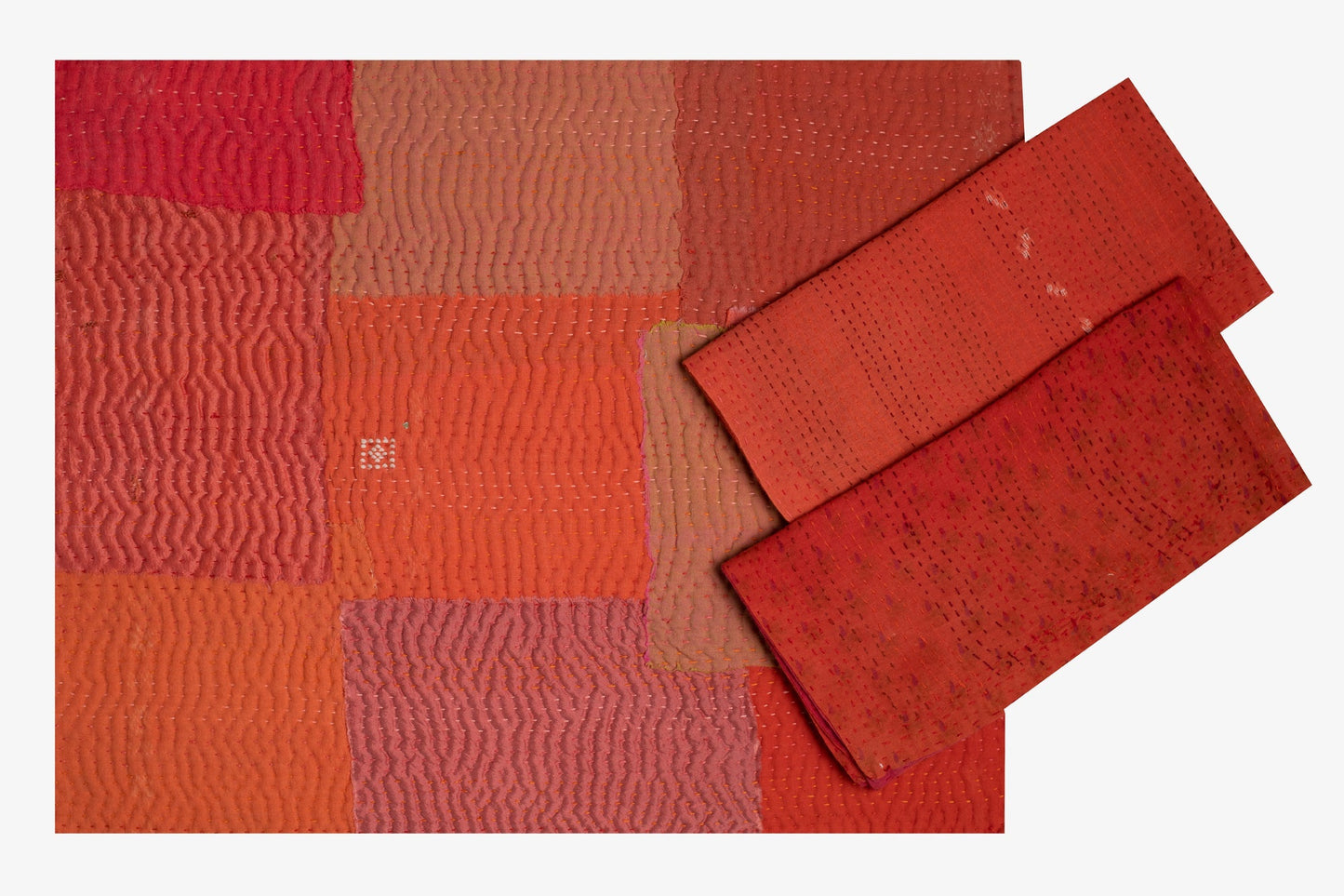 Mosaic Fray Handmade vintage Kantha Placemat - Carrot (Set of 2)