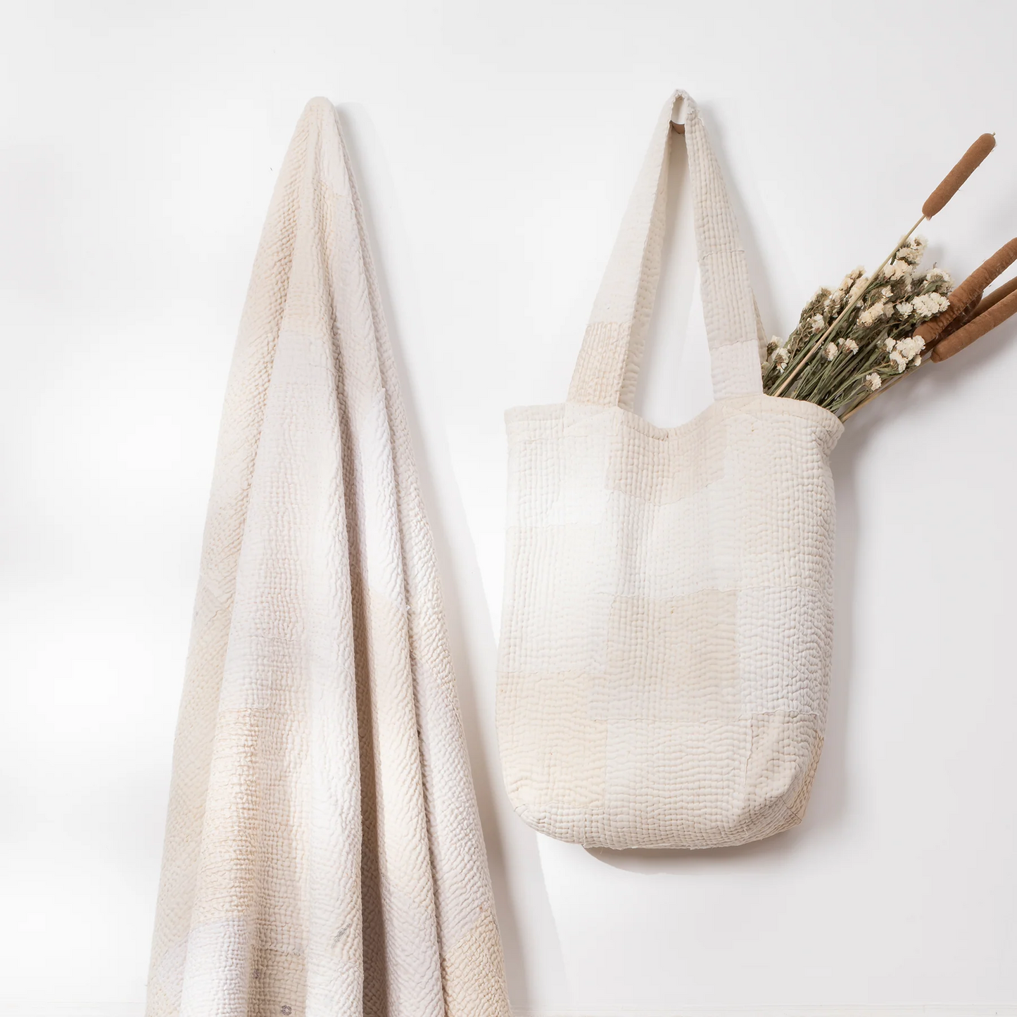 Mosaic Fray Handmade Vintage Kantha Tote Bag -Cauliflower -