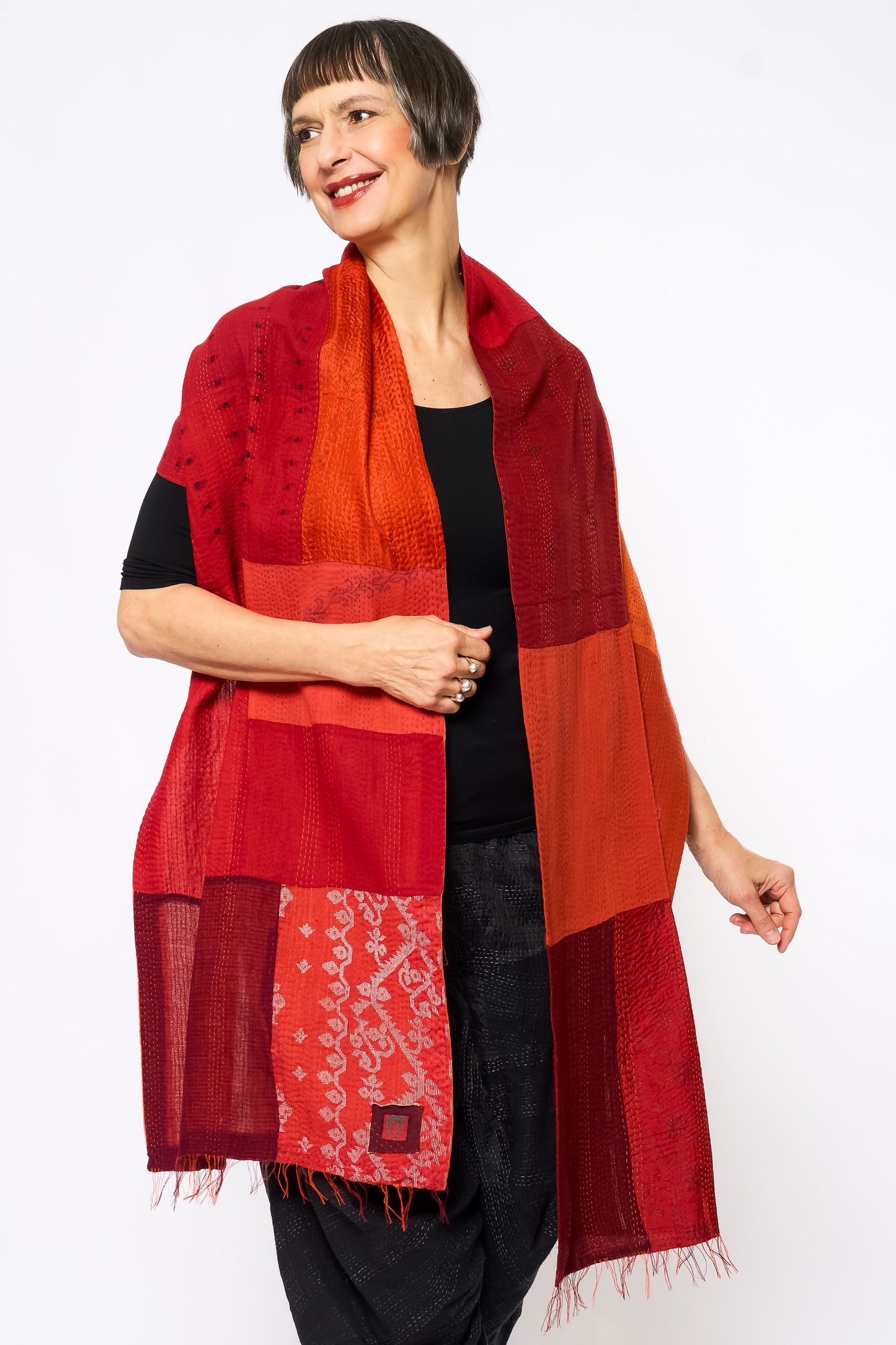 COTTON SILK SW PATCH OMBRE KANTHA SCARF STANDARD - wo2801-org -