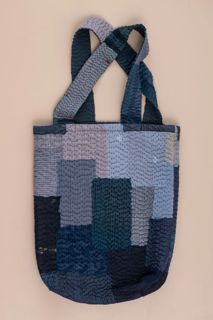 Landscape Handmade Vintage Kantha Tote Bag -Navy