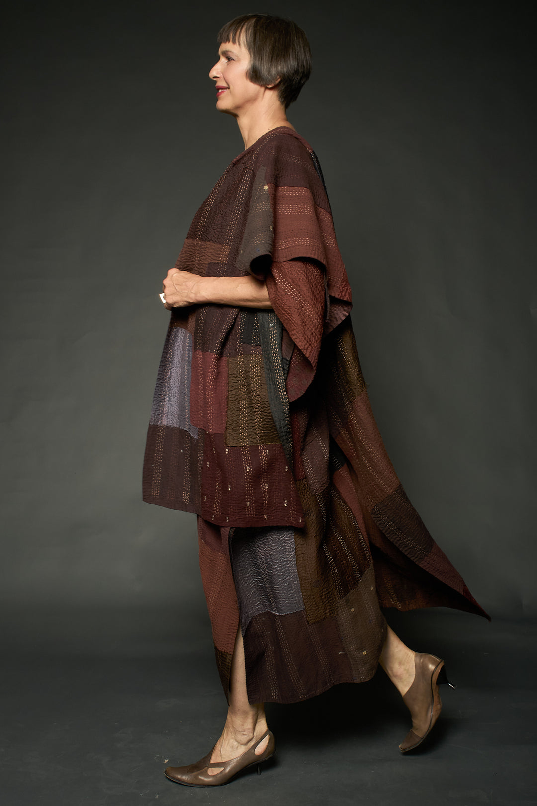 HALF SILK PATCH KANTHA SCARF STANDARD - hs2801-brn -