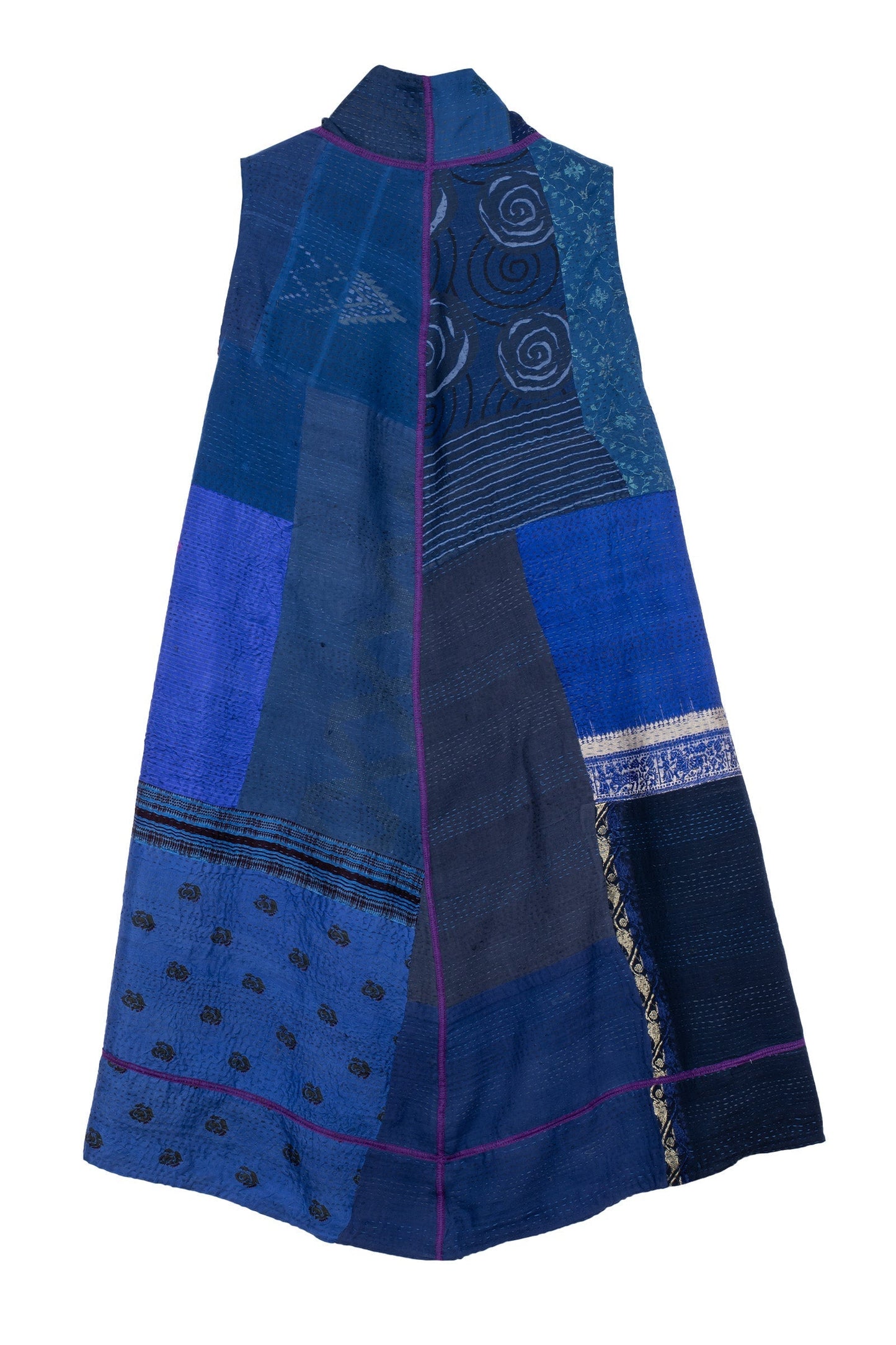 COTTON SILK SW PATCH KANTHA A-LINE VEST - ws2203-blu -