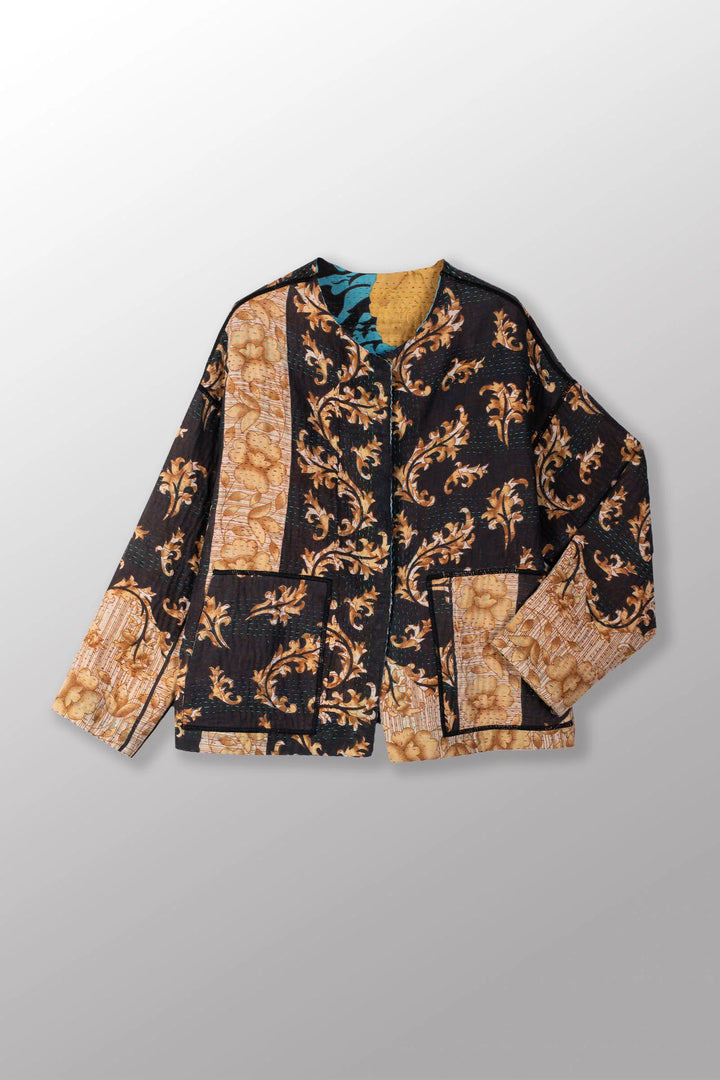 VINTAGE COTON KANTHA COL ROND VESTE COURTE - cv4053-0061a -