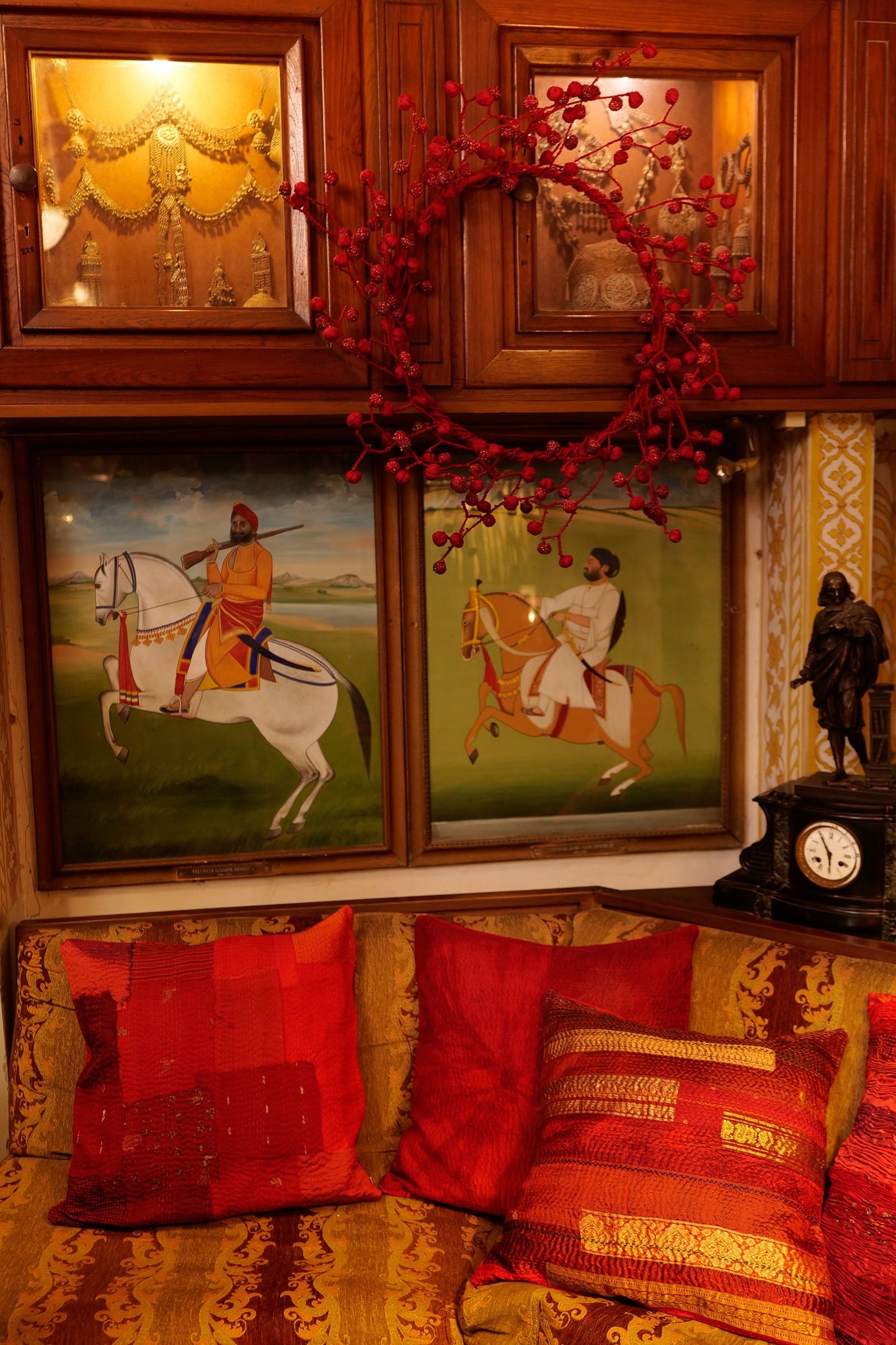 Holiday red fray patch cushion