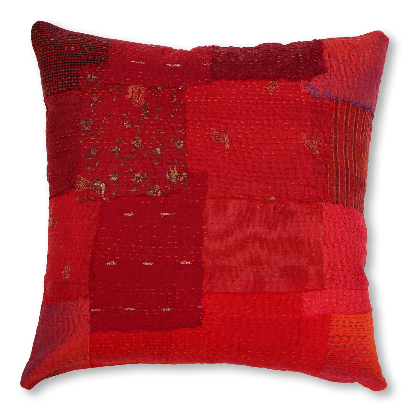 Holiday red fray patch cushion