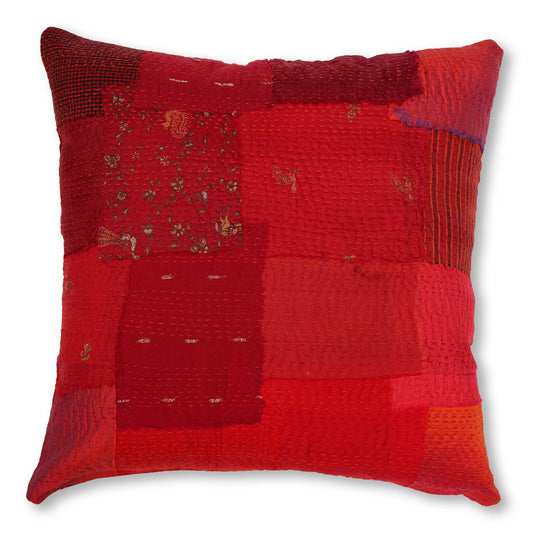 Holiday red fray patch cushion