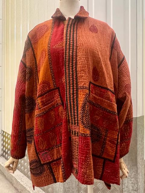 VINTAGE COTTON KANTHA OVERSIZED MINI COAT - cv4332-0046a -