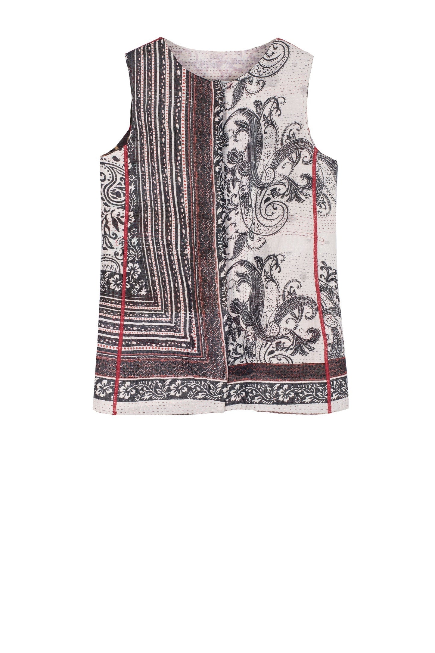 PAISLEY & PATCH KANTHA CREW NECK FITTED VEST MEDIUM - py4233-wht -