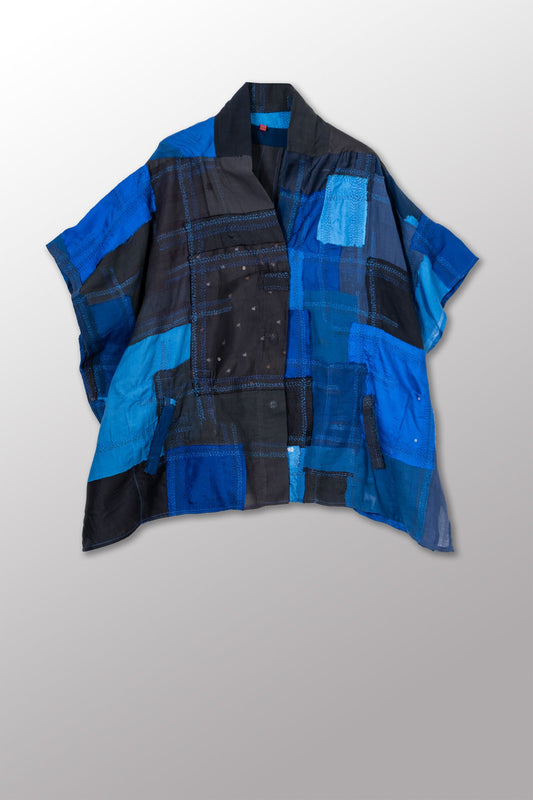 MOSAIC OMBRE KANTHA PONCHO TOP - mo1568-blu -