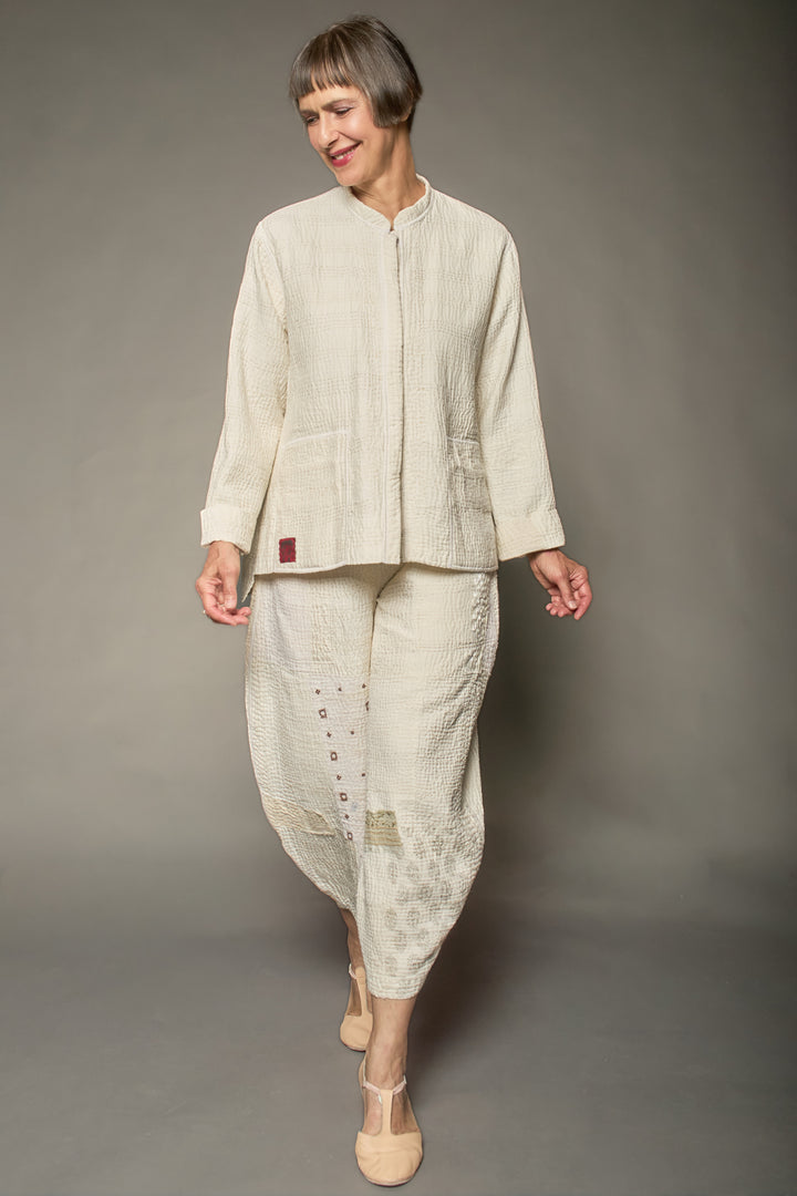 FRAYED PATCH KANTHA KAFTAN JACKET SHORT - fi4088-ivy -