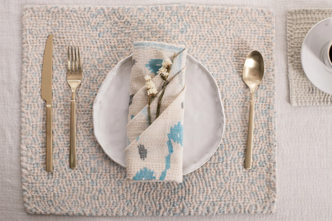Mosaic Fray Handmade vintage Kantha Placemat - Cauliflower (Set of 2)
