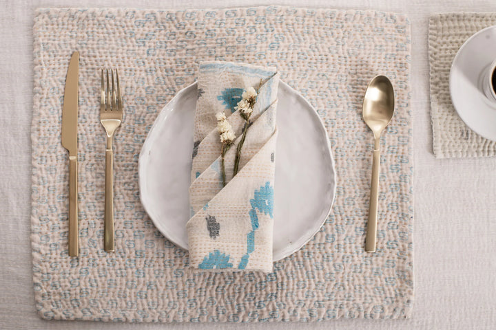 Mosaic Fray Handmade vintage Kantha Placemat - Cauliflower (Set of 2)
