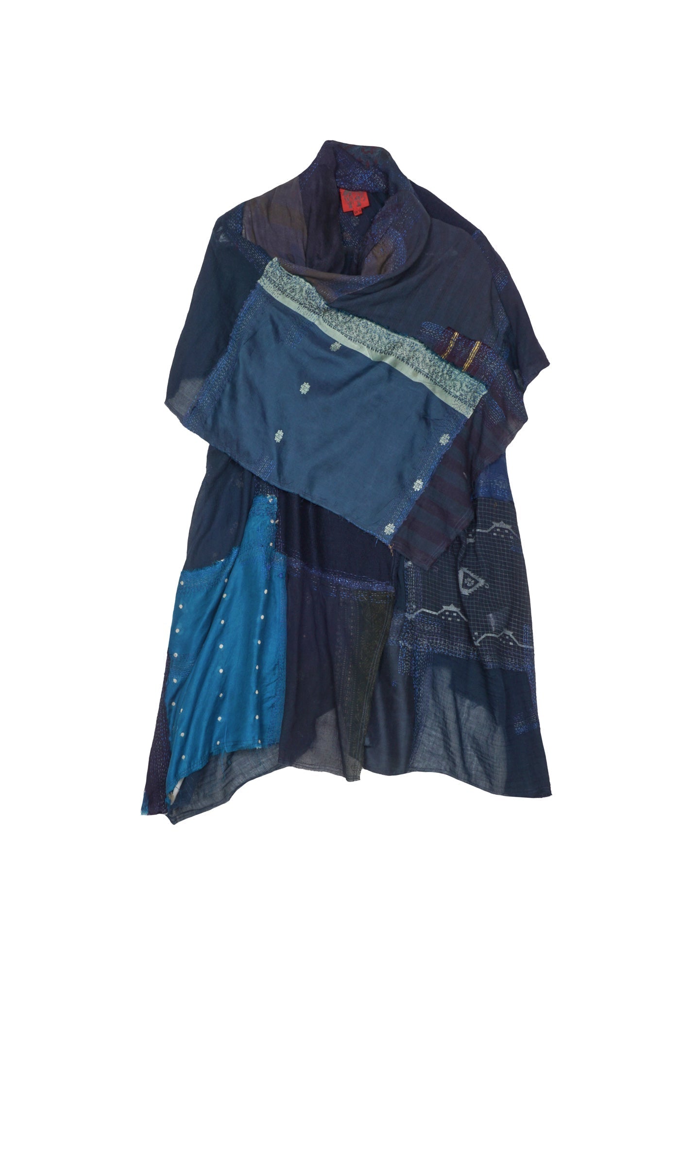 MOSAIC TILE PATCH KANTHA COWL NECK FLARE TOP - mt1529-nvy -