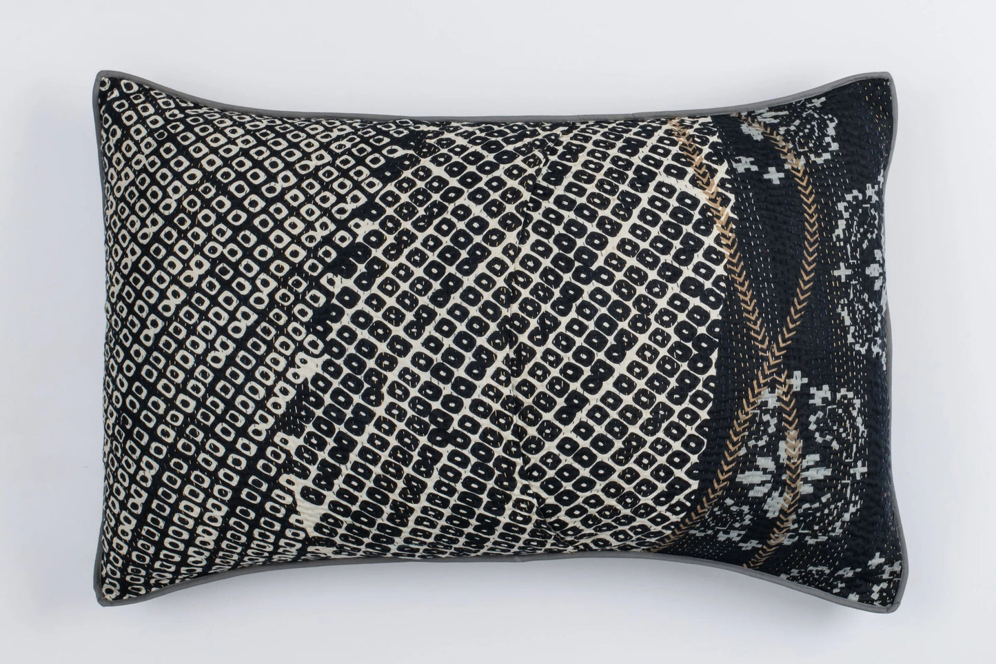 Kimono Cotton Kantha Pillow Sham -Black -
