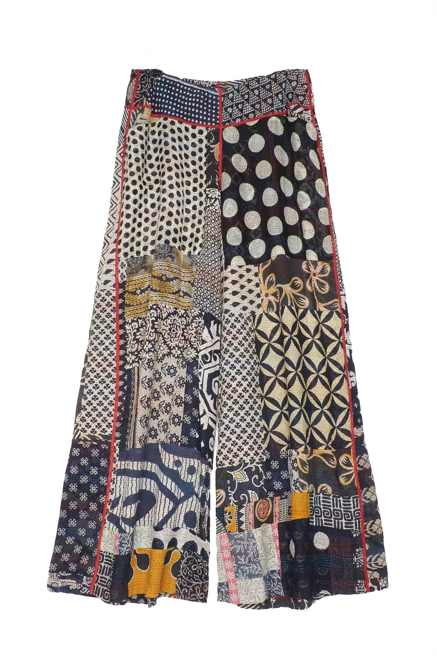 PATCHED PRINT W VINTAGE BACKING KANTHA GAUCHO TALL - pv2617-blk -