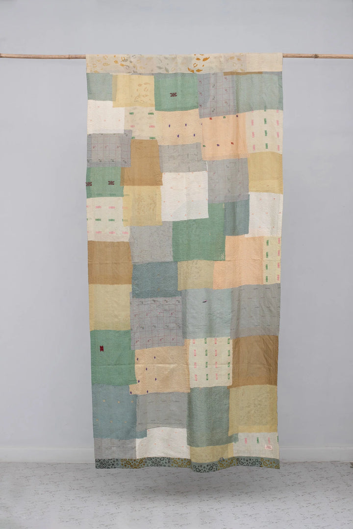 Ombre Patch Vintage Cotton Kantha Curtains - Sage