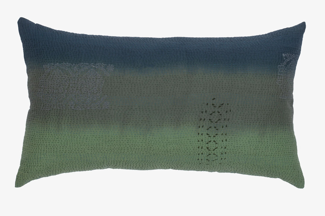 Cotton Ombre Handmade Vintage Kantha Pillow - Avocado