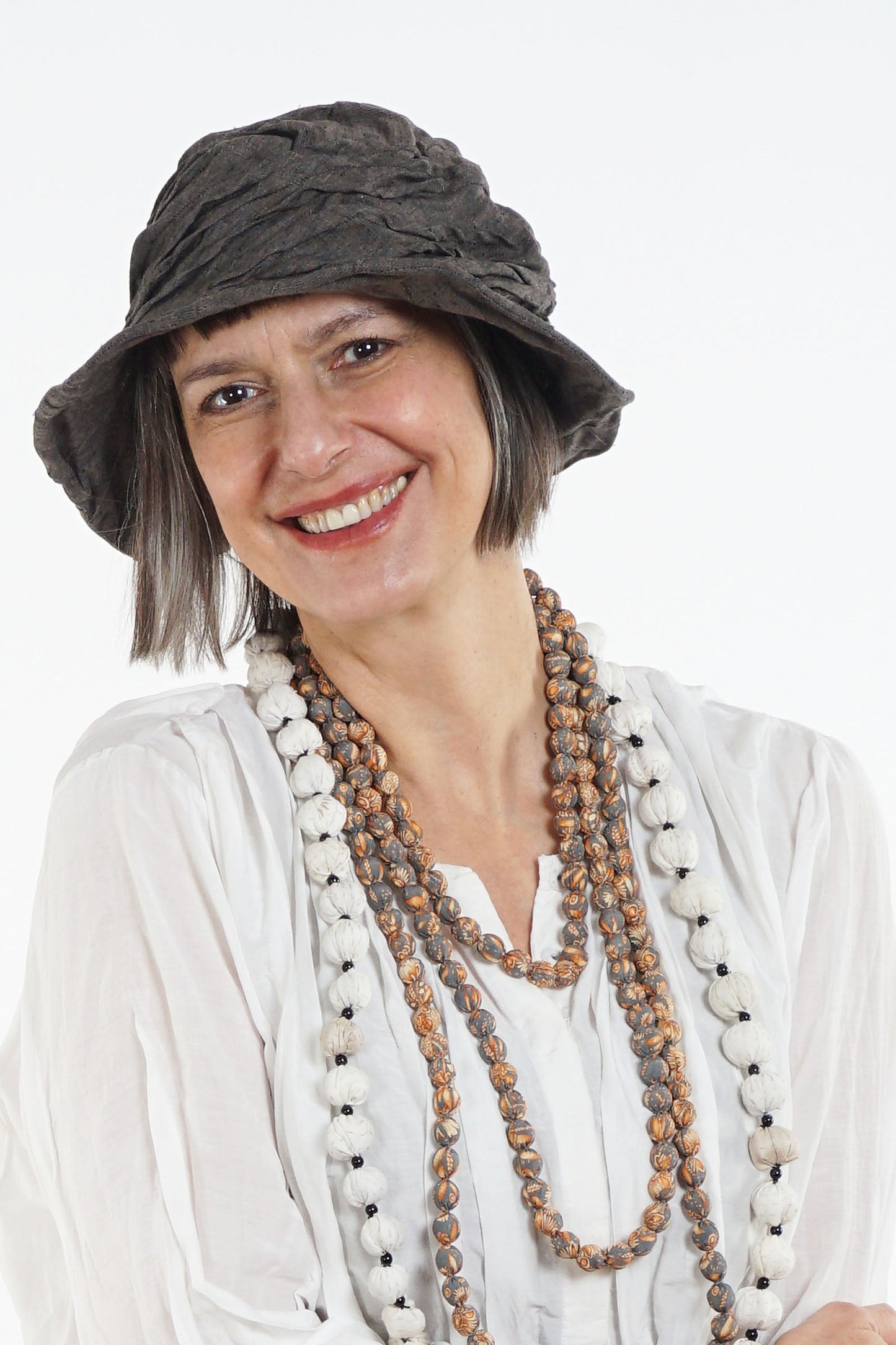 LINEN TWIST TUCKED BRIM HAT - ln1886-brn -