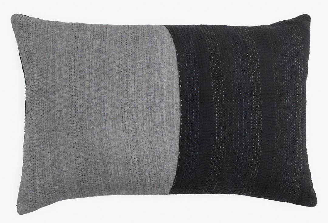 Landscape Handmade vintage Kantha Pillow - Black