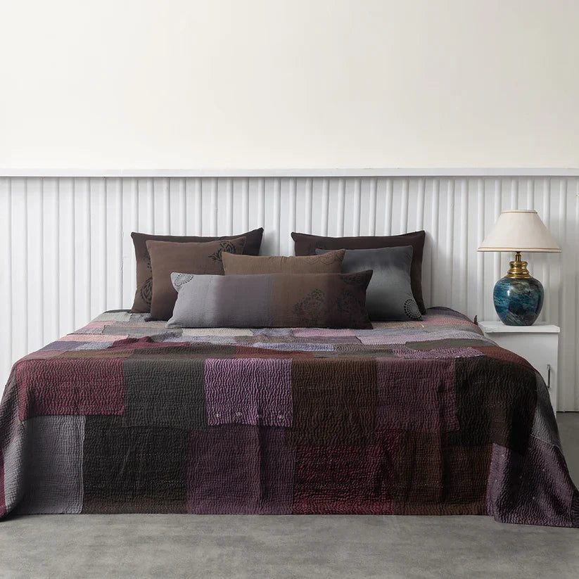 Ombre with Fray Patch Handmade Vintage Quilt - Chocolate