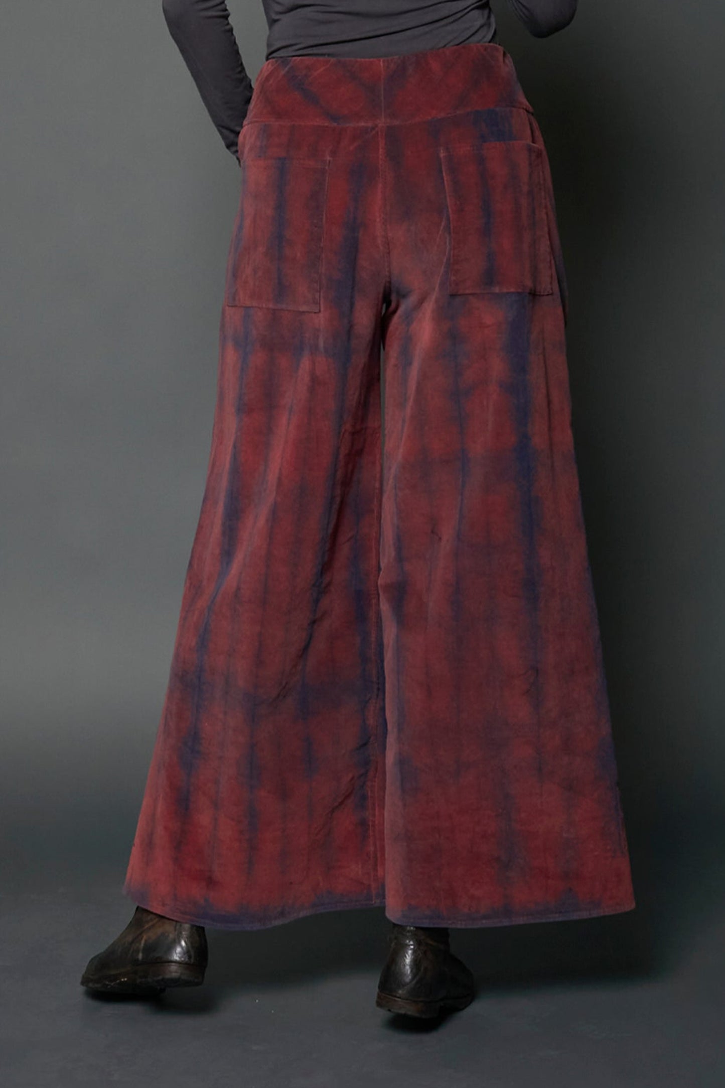 CORDUROY SHIBORI TIE DYE MID RISE WIDE LEG PANTS LONG - co1673-nvy -