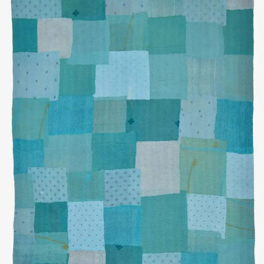 Mosaic Fray Patch vintage  Kantha  Throw - Cornflower