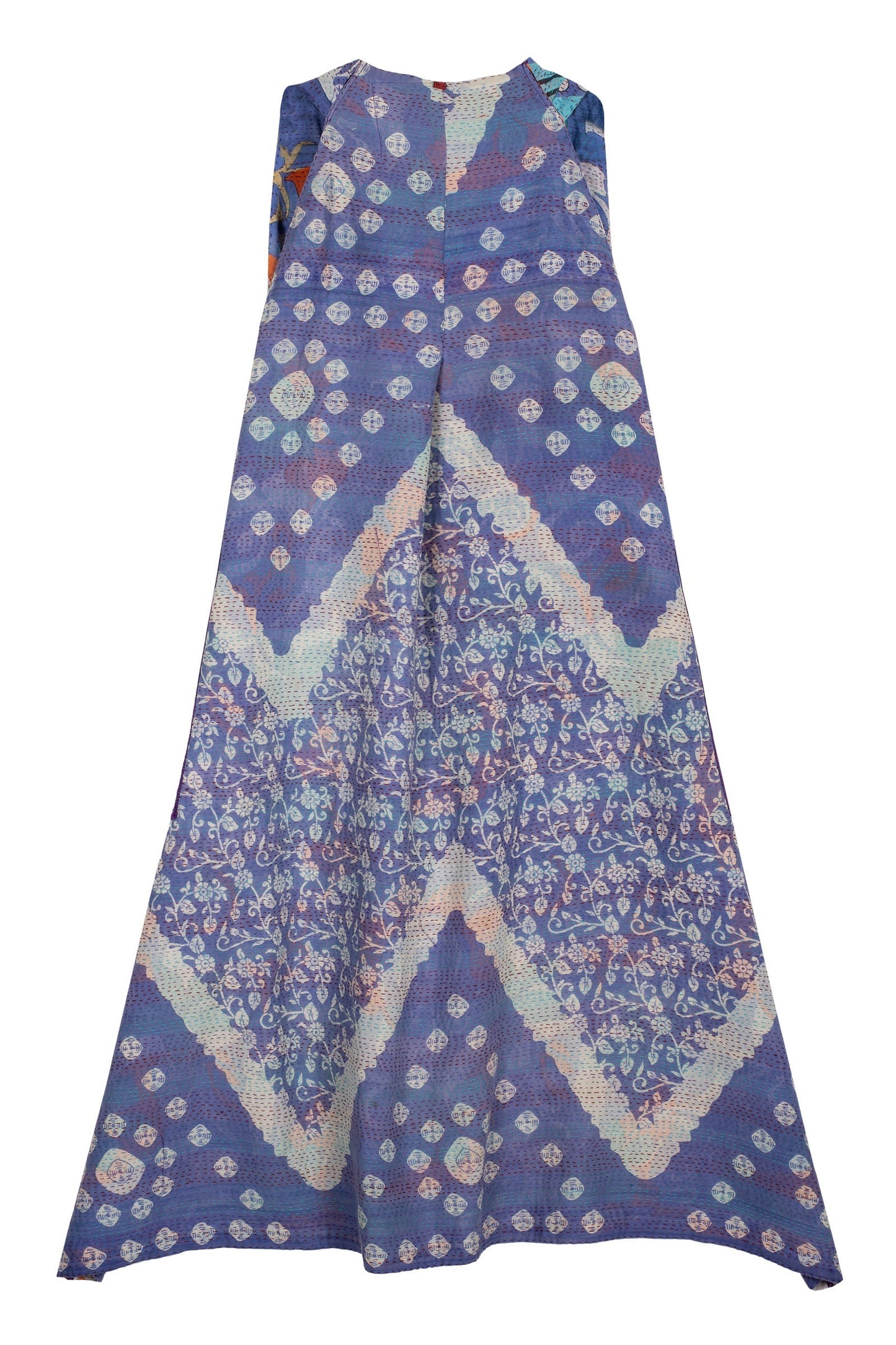 VINTAGE COTTON KANTHA BACK PLEATED VEST MAXI - cv2222-0008a -