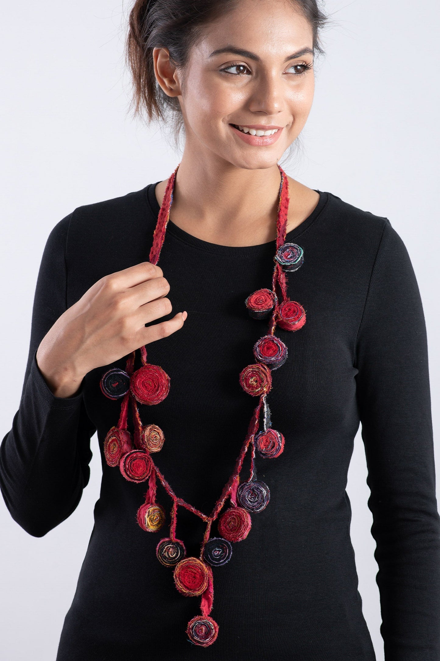 VINTAGE COTTON KANTHA EDDY LONG NECKLACE - cv2716-red -