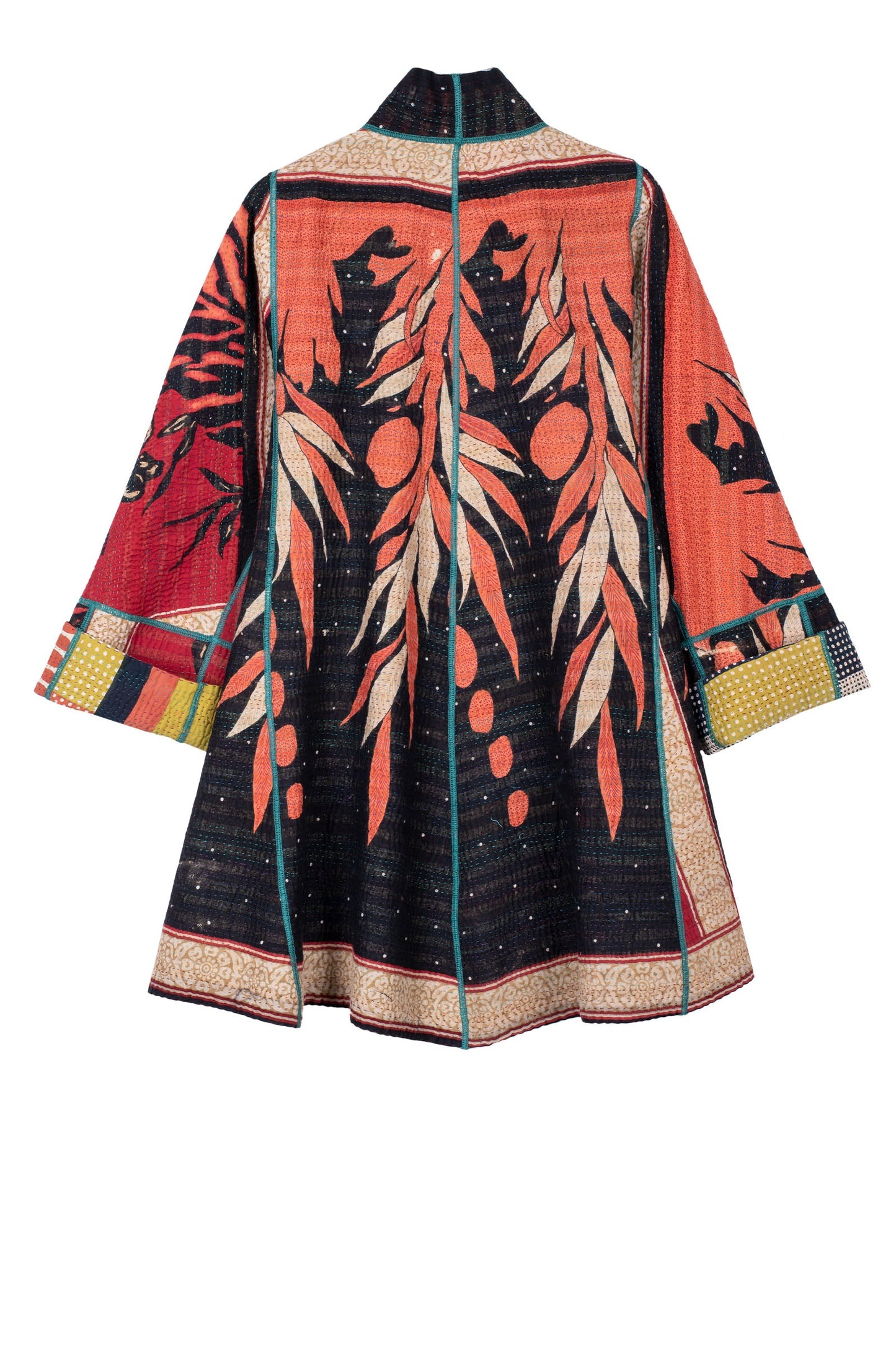 VINTAGE COTTON KANTHA FLARE LONG JACKET - cv4021-5001m -