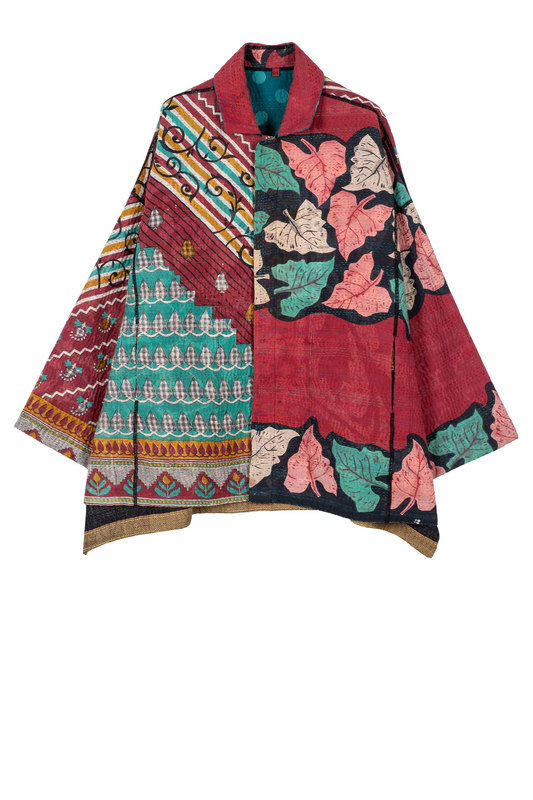 VINTAGE COTTON KANTHA FLARE LONG JACKET - cv4021-5002s -