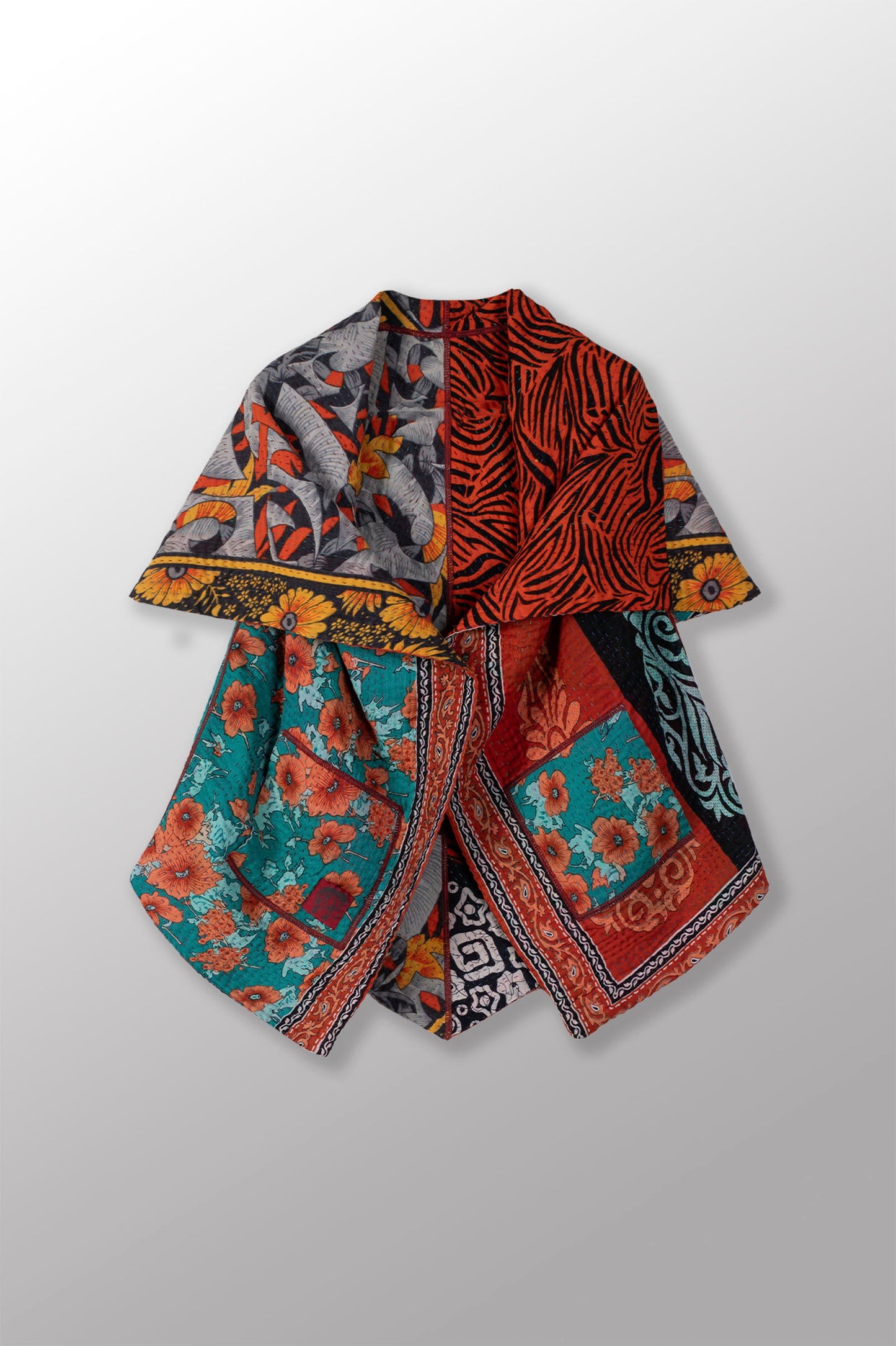 VINTAGE COTTON KANTHA CIRCULAR SHORT VEST - cv4202-0032a -