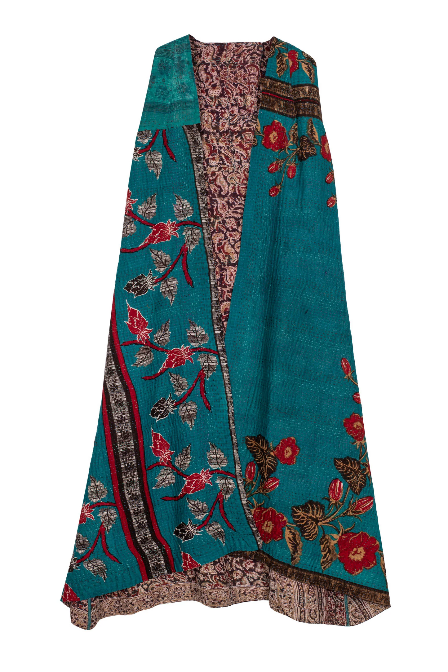 VINTAGE COTTON KANTHA BACK PLEATED VEST MAXI - cv4222-0011a -