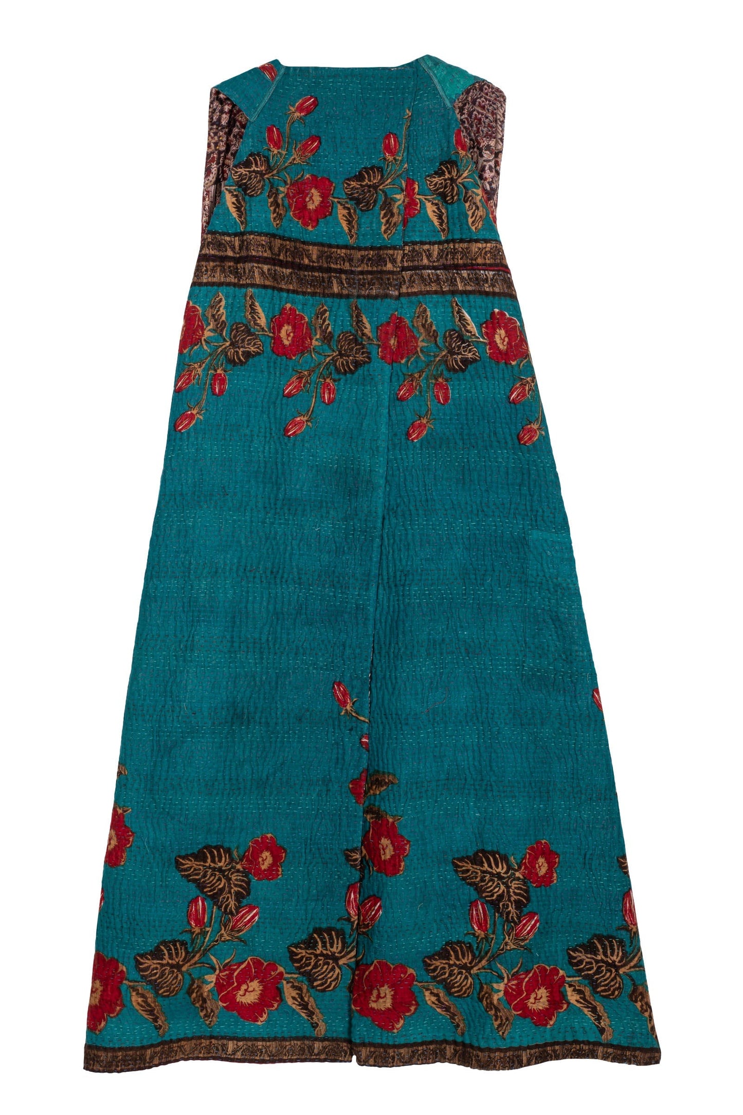 VINTAGE COTTON KANTHA BACK PLEATED VEST MAXI - cv4222-0011a -