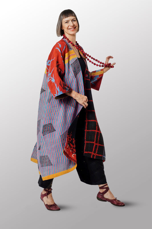 VINTAGE COTTON KANTHA KIMONO MAXI - cv4318-0017a -
