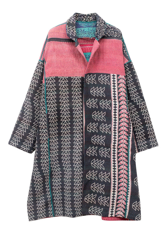 VINTAGE COTTON KANTHA OVERSIZED MEDIUM COAT - cv4331-0002a -