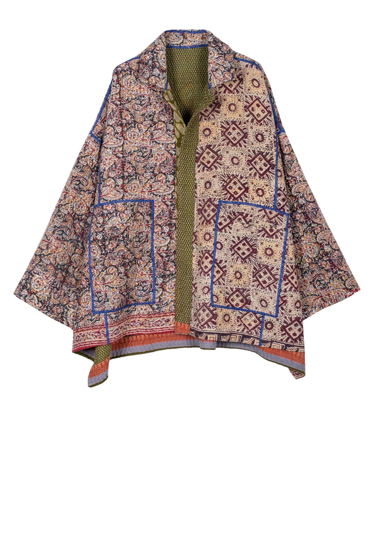 VINTAGE COTTON KANTHA OVERSIZED MINI COAT - cv4332-5001a -