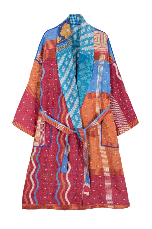 VINTAGE COTTON KANTHA SIMPLE ROBE - cv4334-0012a -