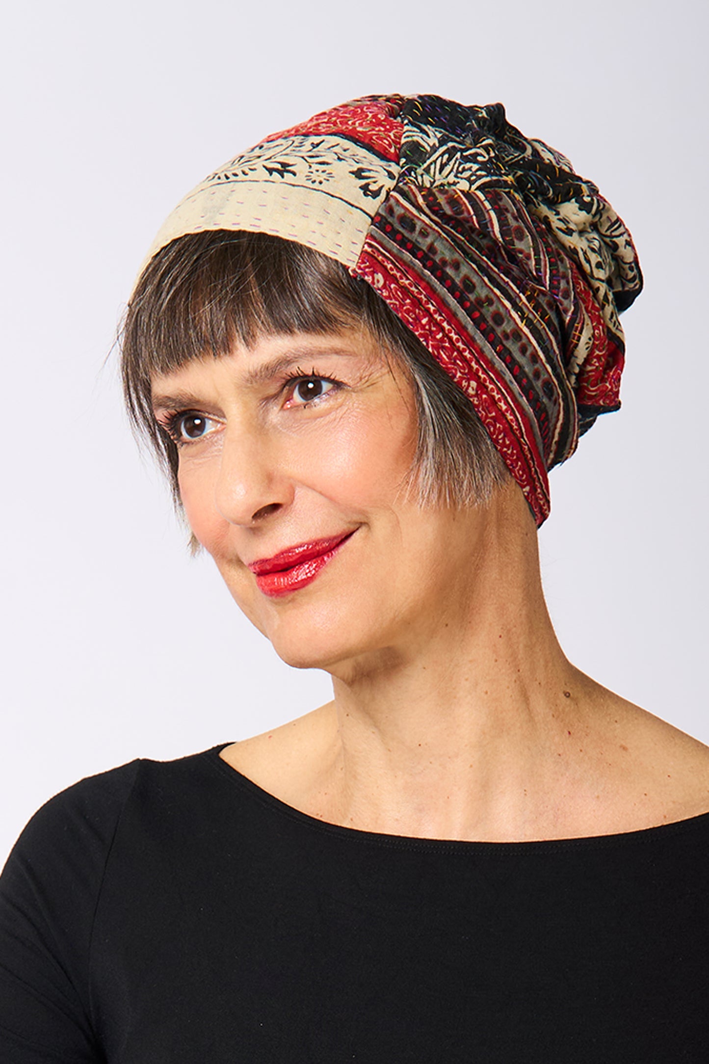 DOT & PAISLEY KANTHA PATCHWORK HAT - dp4880-nvy -