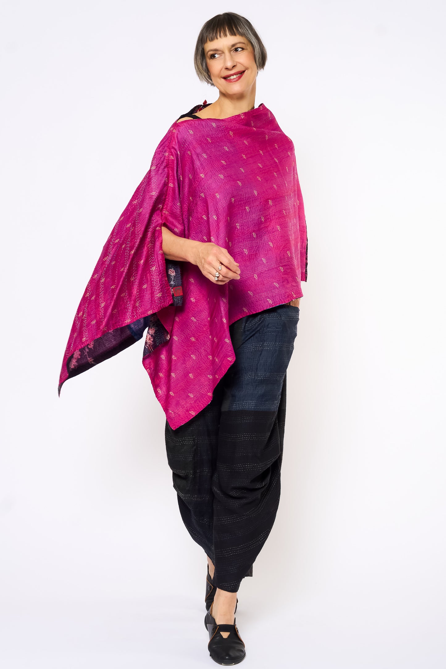 VINTAGE SILK KANTHA LONG CAPE - sv2841-mlt -