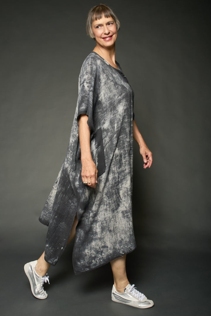 MUD DYE RIPPLE KANTHA KAFTAN DRESS - yp2468-gry -