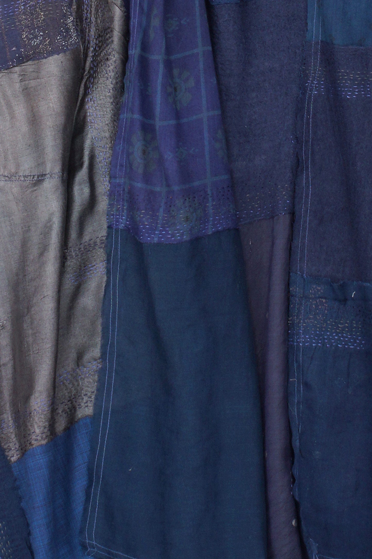 MOSAIC TILE PATCH KANTHA BACK PLEATED VEST MAXI - mt1222-nvy -