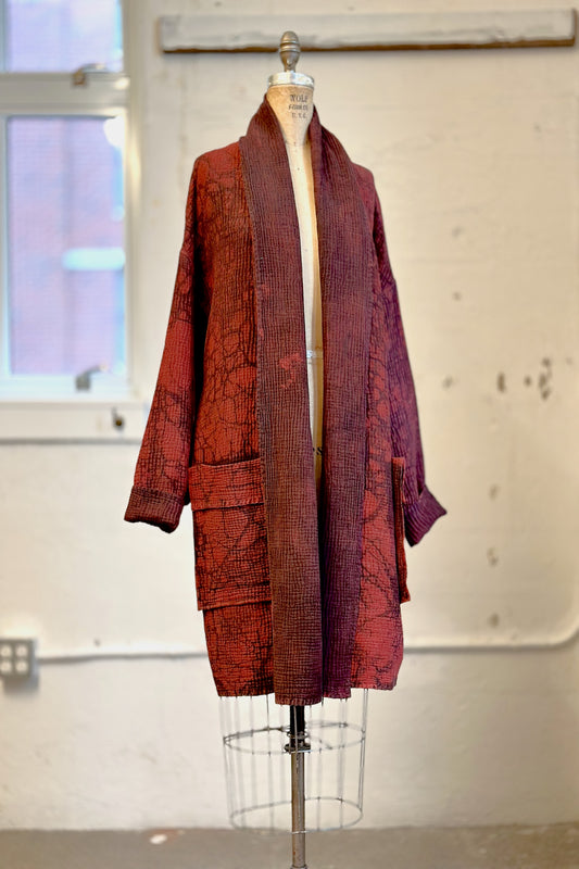 MUD DYE RIPPLE KANTHA SHAWL COAT - yp4350-red -