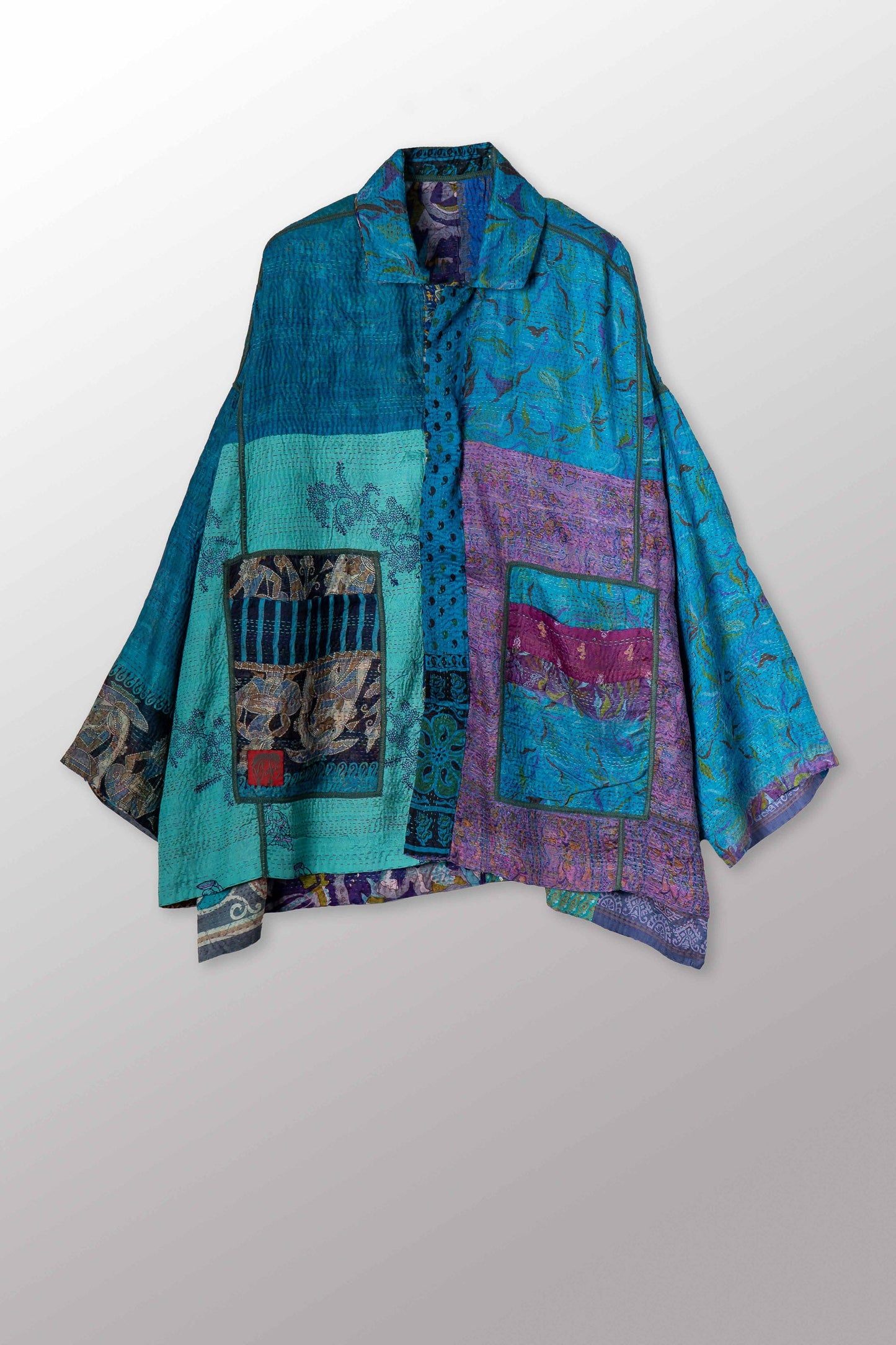 VINTAGE SILK KANTHA OVERSIZED MINI COAT - sv2332-0012a -