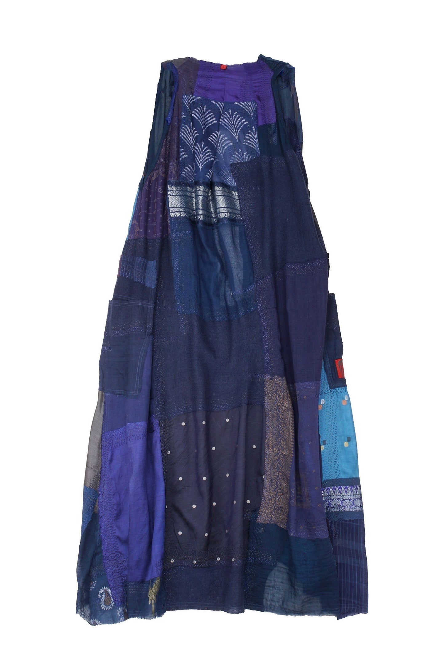 MOSAIC TILE PATCH KANTHA BACK PLEATED VEST MAXI - mt1222-nvy -