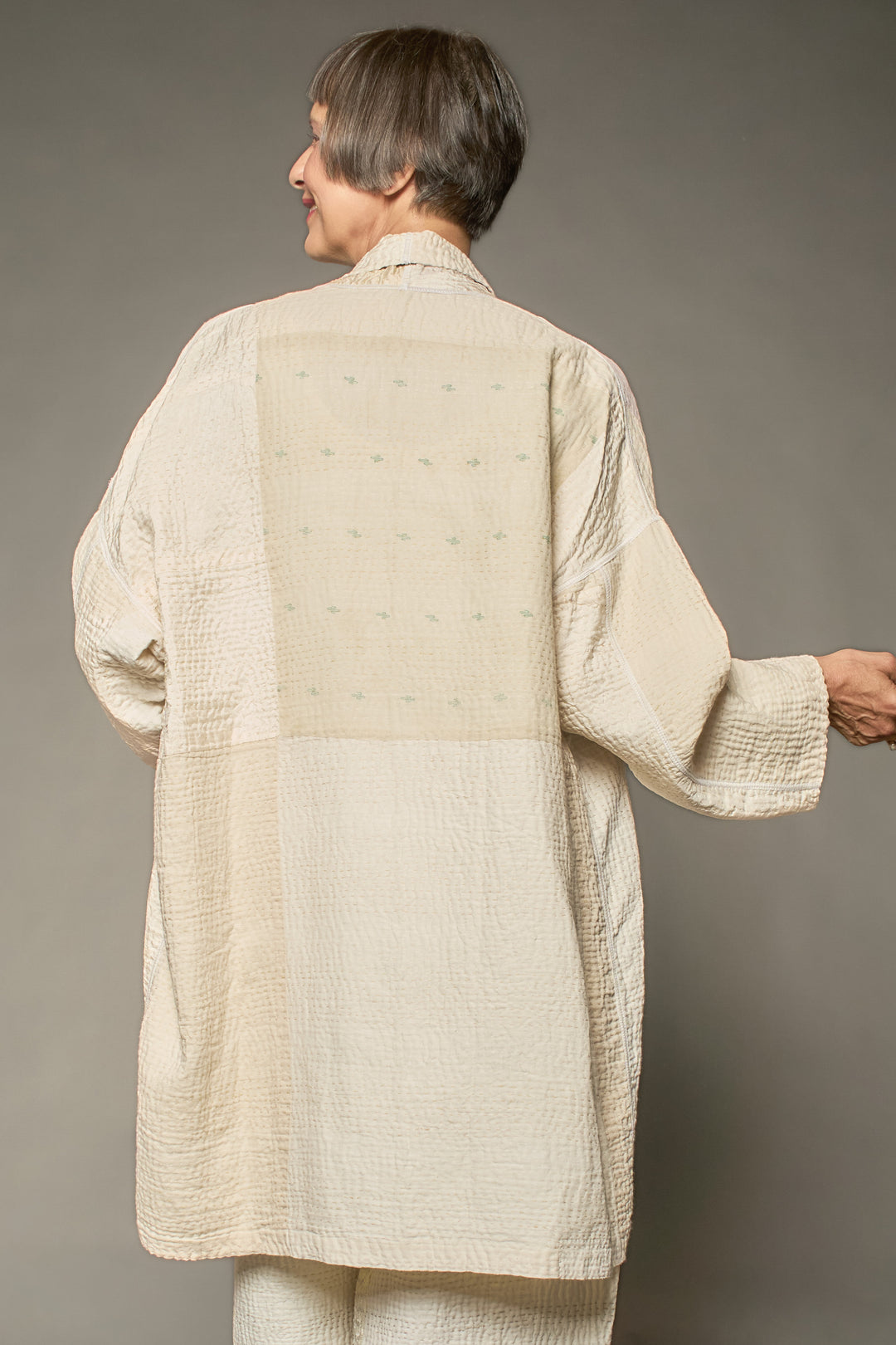 JAIPUR WHITE KANTHA HAORI JACKET - jw4068-ivy -